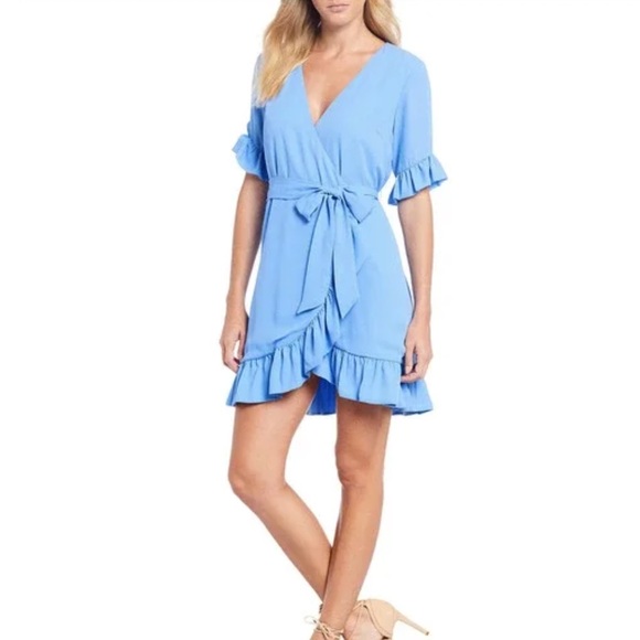 Gianni Bini Lauren Ruffle Wrap Dress Bright Blue - Picture 2 of 5